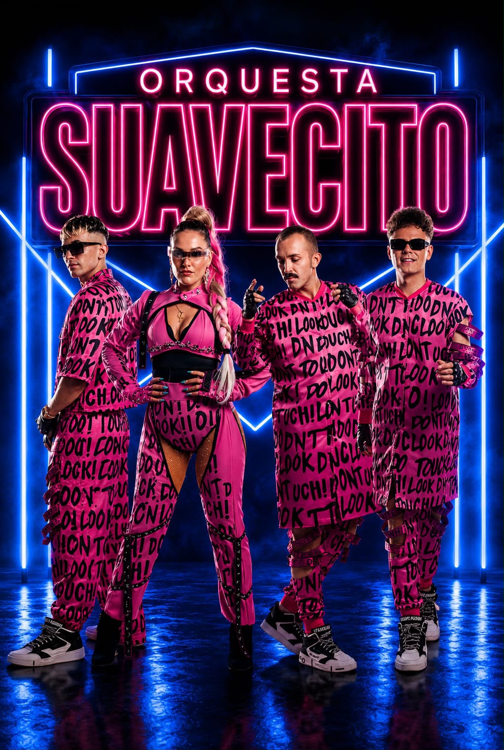 Cartel de Orquesta Suavecito con vestuario rosa